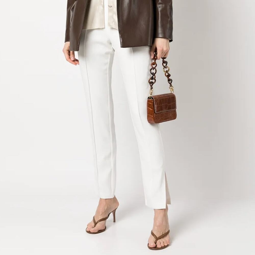 Cinq à Sept Ivory Side Slit Brianne White Slim Workwear Trouser Pant Size 10